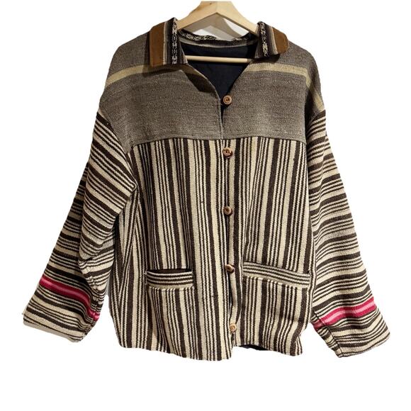 Vintage Peruvian Handmade Lined Wool Jacket Button Front Free Size